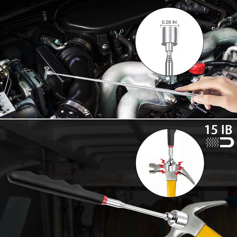 Preciva 5PCS Magnetic Telescoping Pick-up Tool Kit-Valentines Day Gifts for Men, with 15lb &1lb Pick Up Rod, Round□ 360 Swivel Adjustable Inspection Mirror&Telescoping Flexible LED Flashlight - Image 3